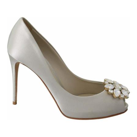 Dolce & Gabbana Crystals Peep Toe Heels Pumps Sko Hvid, Dame, Størrelse: 38 EU