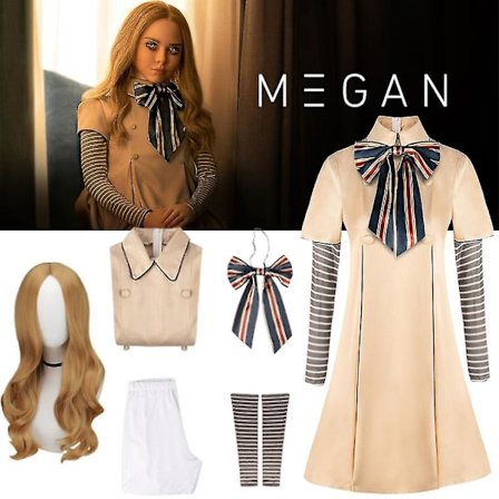 Thriller Movie M3gan Cosplay Costume Full Set Ai Doll Robots Dress Bow Tie Pantyhose Hand Sleeves Wig Party Role Play Suit For Women Girls -a