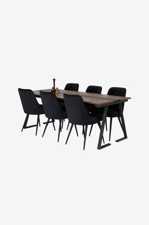Venture Home - Spisegruppe Jakarta med 6 spisebordsstole Velvet Deluxe - Sort - Spisegrupper - Fra Homeroom