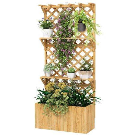 Korotettu puutarhapenkki säleiköllä, hyllyillä, salaojituksella, 76x33x177 cm