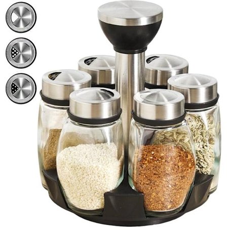 Urteholder | 360° Roterbar | Med 6 Urteglas | Glasglas | 6 Urteglas på stativ |