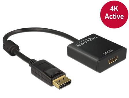Delock Adapter Displayport 1.2 male > HDMI female 4K Active - videokonverter - Parade PS171 - svart