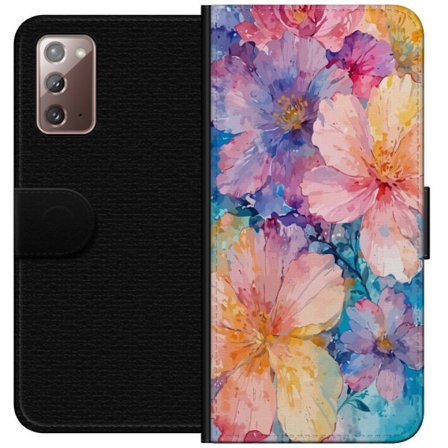 Kompatibelt Plånboksfodral till Samsung Samsung Galaxy Note20 Akvarellmålning med stora blommor i rosa, blå och gula toner i en mjuk konstnärlig s