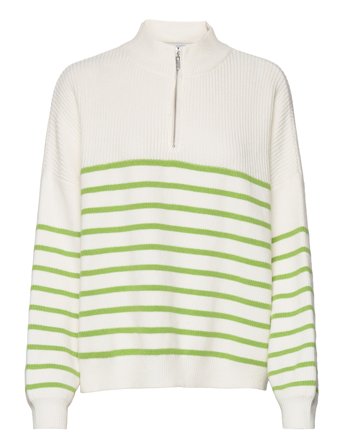Striped Sweater With Zip Pullover Grønn Mango*Betinget Tilbud