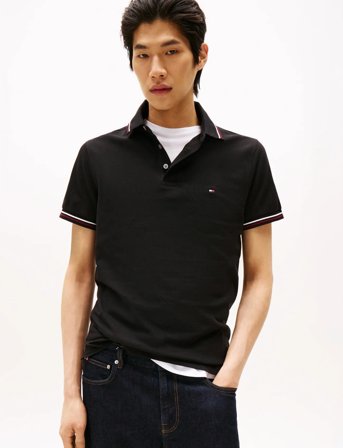 Tommy Hilfiger Tipped Slim Fit Polo - Black - S