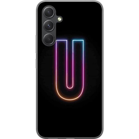 Kompatibel Mobilcover til Samsung Samsung Galaxy A55 Minimalistisk neonbogstav U i farverig lyseffekt mod sort baggrund