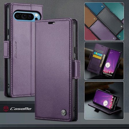 (For Pixel 10/10 Pro) Lommebokdeksel i lær med 3 kortspor og seddelholder, slankt og lett, magnetisk lukking