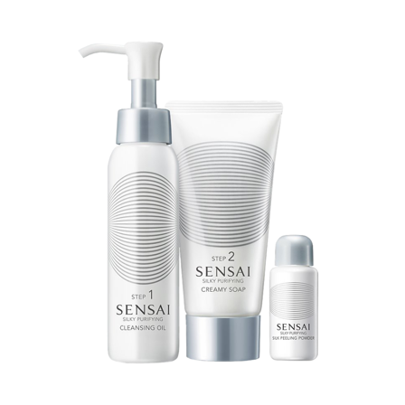 Sensai Silky Purifying Double Cleansing Essentials Set cont: Cleansing Oil 75 ml + Creamy Soap 75 ml + Peeling Powder 5 ml 1.0items