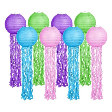 8 kpl meduusa paperilyhtyjä juhlakoristeet violetti sininen vihreä merenneito roikkuvat toivomuslyhdyt