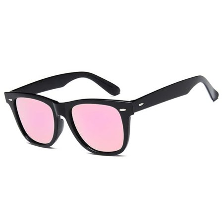 Svart Wayfarer Solbriller Rosa Speilglass Svart