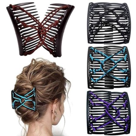 4 stk. Elastisk Perlebesatt Magisk Hårkam Strekkbar Dobbel Kam Hårkompatibel