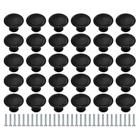 30 stk. sorte køkkenknopper skabsdørknopper runde kommodeskuffeknopper køkkendørknopper runde kommodeknopper