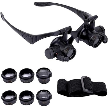 Forstørrelsesglass med 2 LED-lys, 4 avtakbare linser, hodemontert forstørrelsesglass, håndfri forstørrelsesglass for reparasjon, lesing, smykker, 