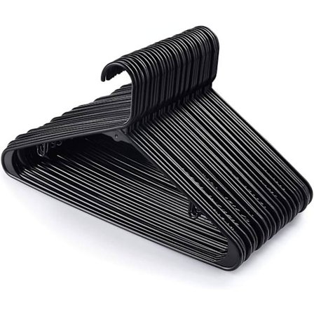 30 stk. tøjhængere til voksne - Heavy Duty plastik tøjhængere - Pladsbesparende sorte bøjler - 16,5" brede