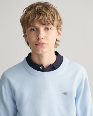 GANT - Bomullsgenser med rund hals for ungdom, unisex fresh blue