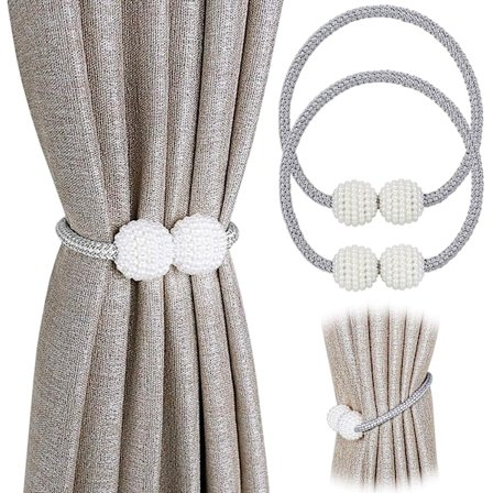 Set med 2 magnetiska gardinbindningar för små, tunna eller skira gardiner Gardinbindning: Grå.