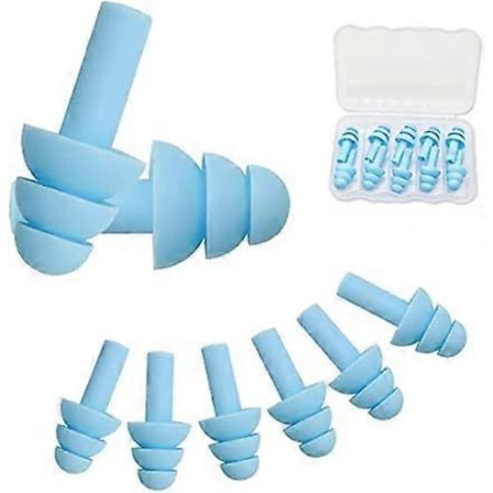 5 paria korvatulppia, pehmeät silikonikorvatulpat lukemiseen, nukkumiseen ja uimiseen, (sininen)