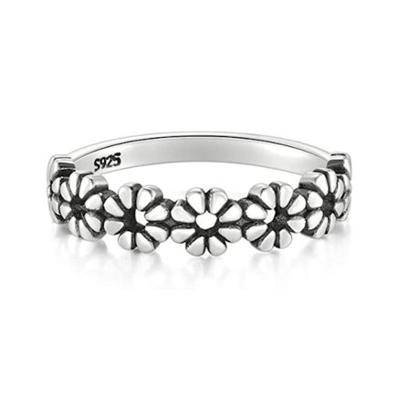 925 Sterling Silver Ring, Daisy Flower Hawaiian High Polish Tarni