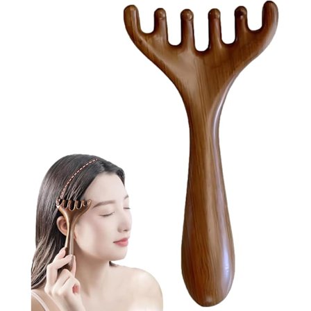 Gua Sha Massage Kam, 6-klo Træ Meridianbørste til Hovedbunds- og Kropsafslapning - Naturligt Ansigts-, Nakke- og Skuldermassageværktøj til Stre