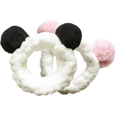 2 meikkinauhaa, Washing Panda Face -pääpanta, Soft Spa -pääpanta, pehmeä kylpylänauha, jooga, puhdistus- ja kasvohoito (vaaleanpunainen + musta)