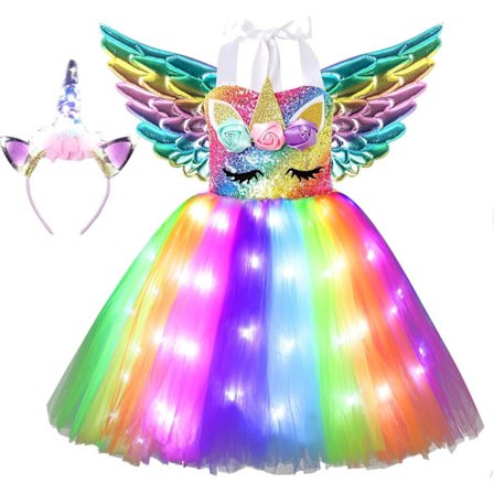 Tyttöjen Yksisarvisasu LED-Valoilla Yksisarvismekko Syntymäpäiväjuhliin Prinsessamekko Halloween-Juhliin