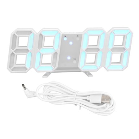 Digital Väggklocka Modern Design Temperatur Display Larm Funktion Ljudkontroll Auto Sleep LED Väggklocka Vit Skal Blå Ord