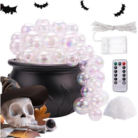 Halloween-heks med bobler, glødende kjele godteribeholder, vintage borddekorasjon