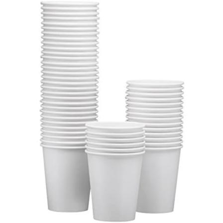 IC 100-pakke 8 oz engangskopper i hvitt papir – varm/kald drikkekopp for vann, juice, kaffe eller te – ideell for vannkjøler, fest eller kaffe