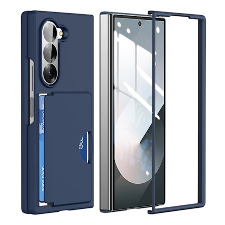 Fodral för Samsung Z Fold 7, korthållare, stativ, hårt PC-bakstycke (mörkblå)