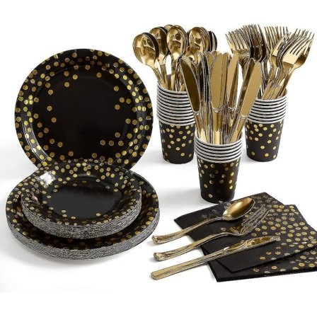 175 rose gold festartikler Hvide paptallerkener og servietter Krus Sølv Sort