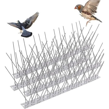 Fågelspikar i rostfritt stål - 4-pack, 33 cm långa - Fågelavskräckare för balkonger, tak och fönster