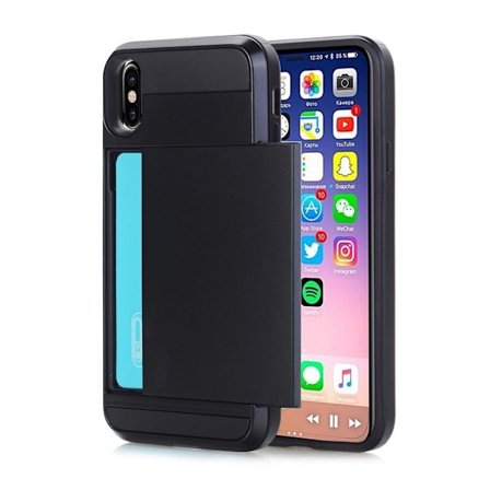 Glidende kortholder til iPhone X TPU etui - Sort