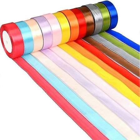 12-färgs Satinbandrullar - 25 mm X 23 meter Dubbelsidigt sidenband för sömnad av rosetter Hår