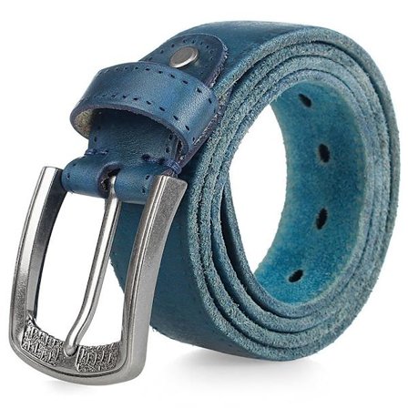 Herrebelte naturlig hud kuskinnsbelte BLÅTT 115CM