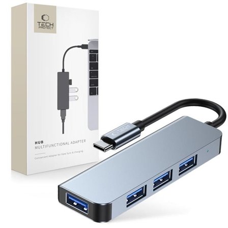 HUB Tech-Protect V1 4in1 USB-C - 3x USB-A 2.0 / USB-A 3.0 - grå