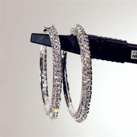 Øreringe bøjler med dobbelt rækker af rhinestone diamanter Silver one size