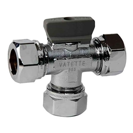 Vatette FG077050005 Kuleventil T-rør, forkrommet, med vrider, CU-CU, 15 mm, Installasjon