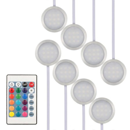 8PCS Slim Rund Form RGB LED Underskåpsbelysning Kit SMD5050 Puck Lampa Färgskiftande Dimbar Bri