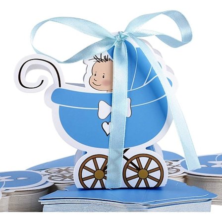 50 stycken dopaskar i vagnsform, papper och band, presentask