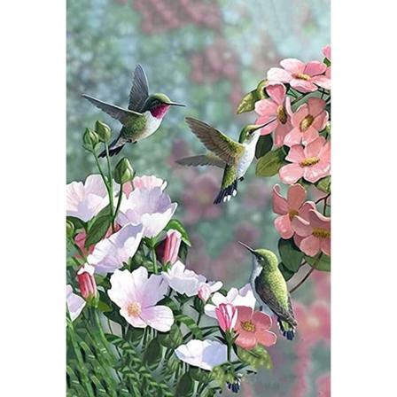 5D diamantmaleri, vase full av diamanter, sommerfugl og fugl blomster dekorativt maleri - Fugl i blomsten - (12*16 tommer)