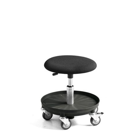 Wheel-stool MIDI, H370-500 mm, black padded seat