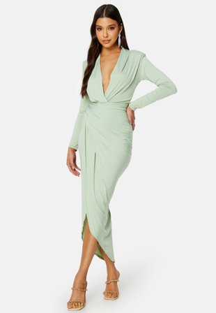 John Zack Long Sleeve Rouch Dress Dusty Green Klær
