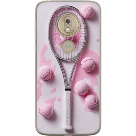 Kompatibel Mobilcover til Motorola Motorola Moto G7 Play Rosa glaskugler og tennisketsjer i et kreativt stillbillede med legende popfølelse og modern