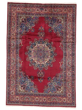 Hand Knotted Persian Mashad Fine Rug 200X295 Dark Red/Black