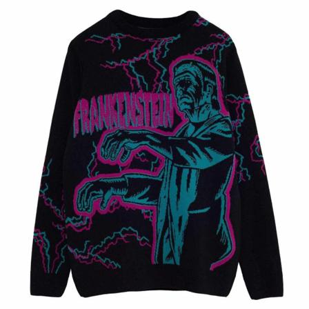 Frankenstein Unisex Stickad Tröja För Vuxna L Svart/rosa