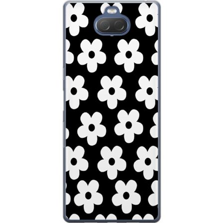 Yhteensopiva Puhelinkuori Sony Sony Xperia 10 Plus Mustavalkoinen kukkakuvio minimalistisessa skandinaavisessa muotoilussa, jossa voimakas kontrasti j