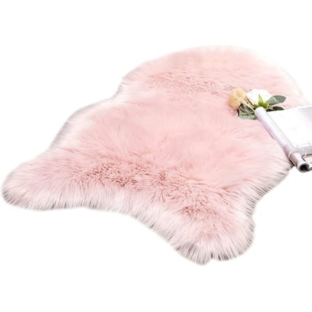 Fuskpäls Mattor, Fårskinnsmatta, Mjuk Luddig Matta för Sovrum Soffa Golv, 60 x 90 cm, Oregelbunden Form, Rosa