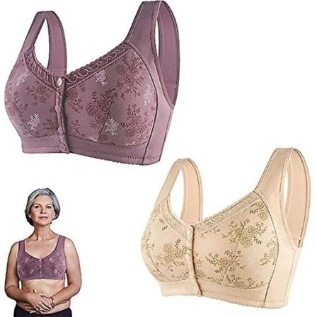 2 stk. BH-er med knepping foran, komfortabel og praktisk BH med knapper foran, sjarmerende brede skulderstropper, bomulls-BH med lukking foran for 