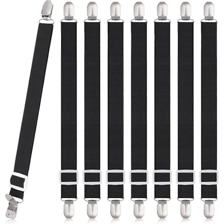 8 st Lakan Clips, Justerbara Lakanhållare, Högelastiska Dra-på-lakan Band med Clips, Lakanfästen Max Stretch 120cm, Lakanhållare