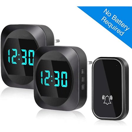 Udendørs Vandtæt Trådløs Dørklokke Med LED Tidsvisning, Trådløst Dørklokkesæt Med 2 Modtagere, 38 Justerbare Melodier, 150 Meters Rækkevidde Til 